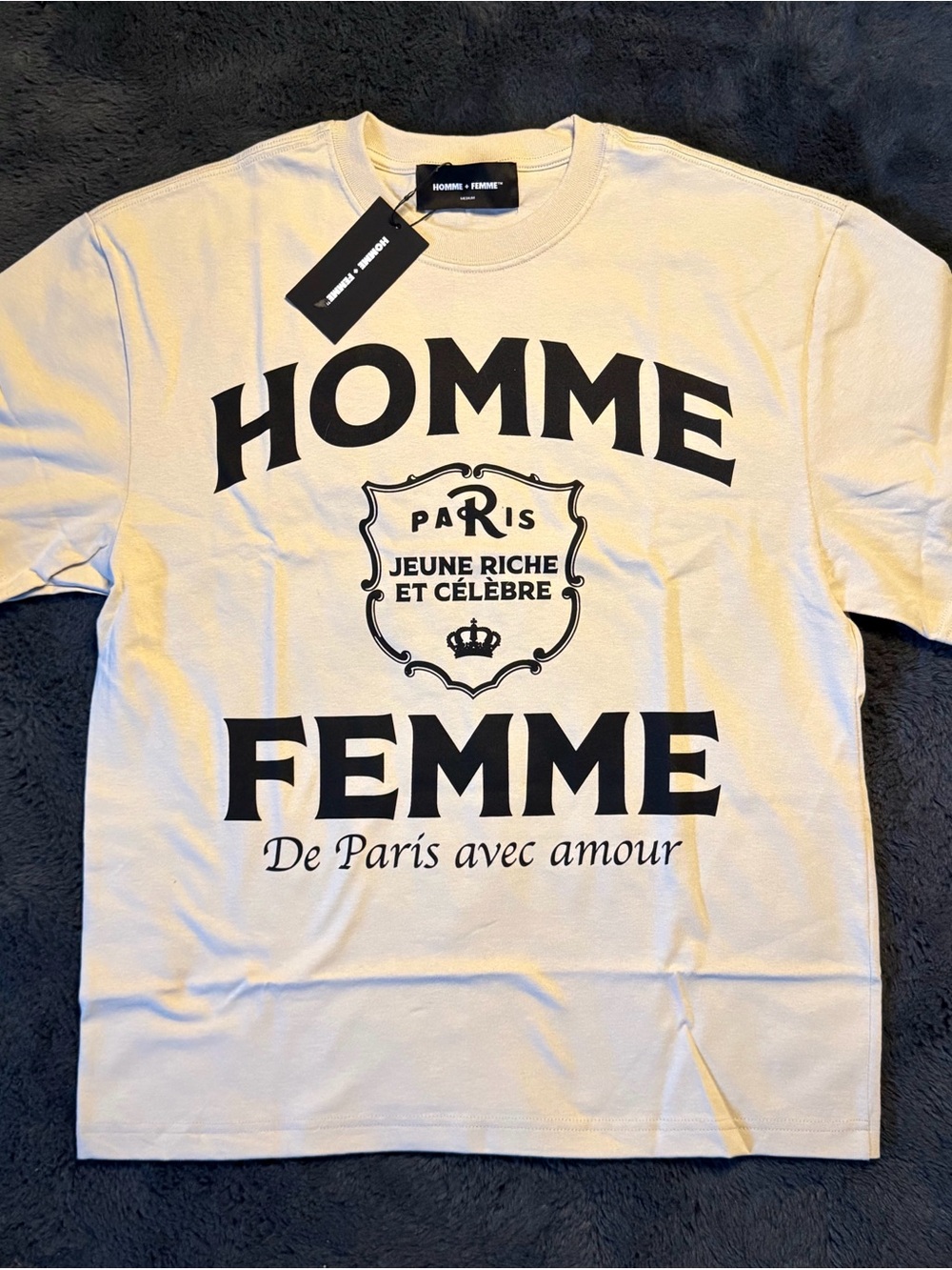 HOMME + FEMME De Paris Avac Amour Tee in CREAM Size Medium Oversized